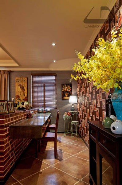 絢爛美式風格90平米二居室客廳吧臺裝修效果圖