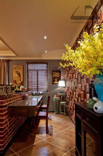 絢爛美式風格90平米二居室客廳吧臺裝修效果圖