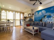 藍白地中海風(fēng)格100平米復(fù)式客廳背景墻裝修效果圖