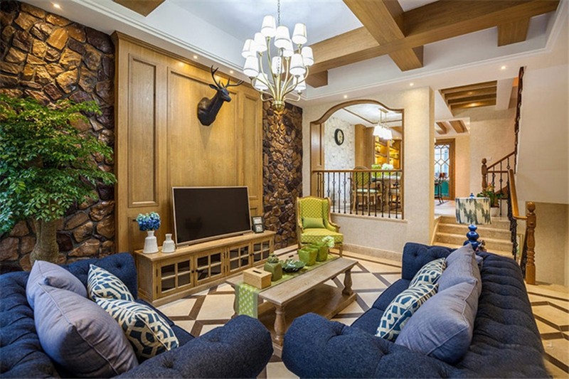 華麗的田園風格150平米別墅客廳裝修效果圖