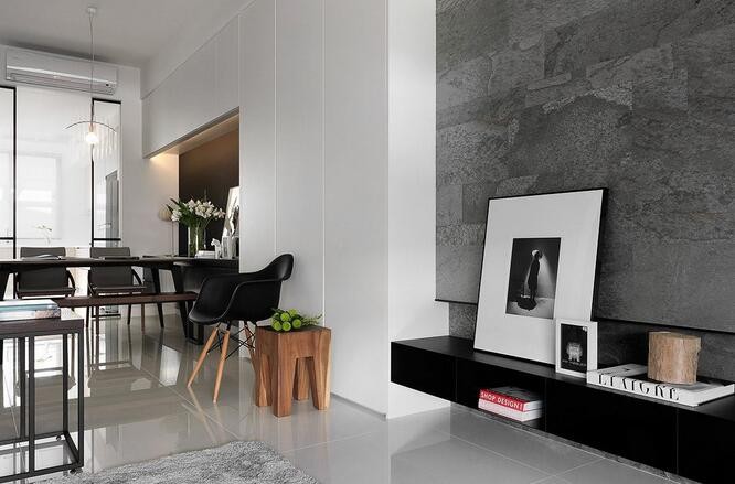 時尚立體現代簡約風格120平米復式loft客廳背景墻裝修效果圖