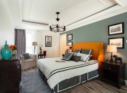 明亮淡藍歐式風格120平米三居室臥室背景墻裝修效果圖