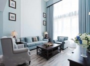 明亮淡藍歐式風格120平米三居室客廳背景墻裝修效果圖