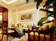 溫馨舒適田園風格110平米三居室客廳背景墻裝修效果圖