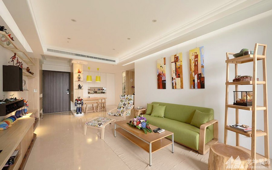 鮮亮色彩北歐風格100平米二居室客廳背景墻裝修效果圖