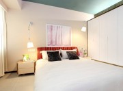 鮮亮色彩北歐風格100平米二居室臥室背景墻裝修效果圖