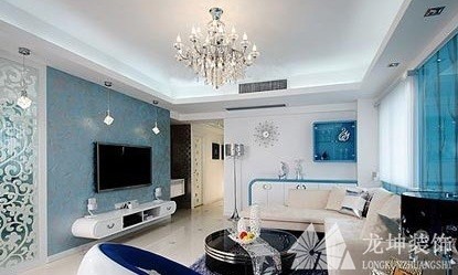 歐式藍(lán)色時(shí)尚70平米小戶型客廳電視背景墻裝修效果圖