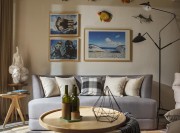 藍色獨特歐式風(fēng)格100平米二居室客廳背景墻裝修效果圖