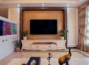 浪漫唯美歐式風格100平米二居室客廳電視背景墻裝修效果圖