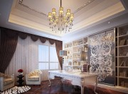 奢華時尚歐式風格130平米三居室書房吊頂裝修效果圖