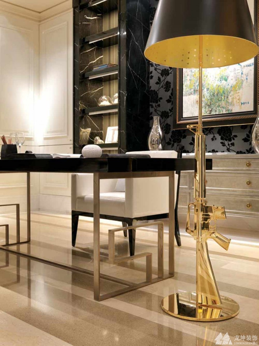 優雅精致歐式140平米四居室書房背景墻裝修效果圖