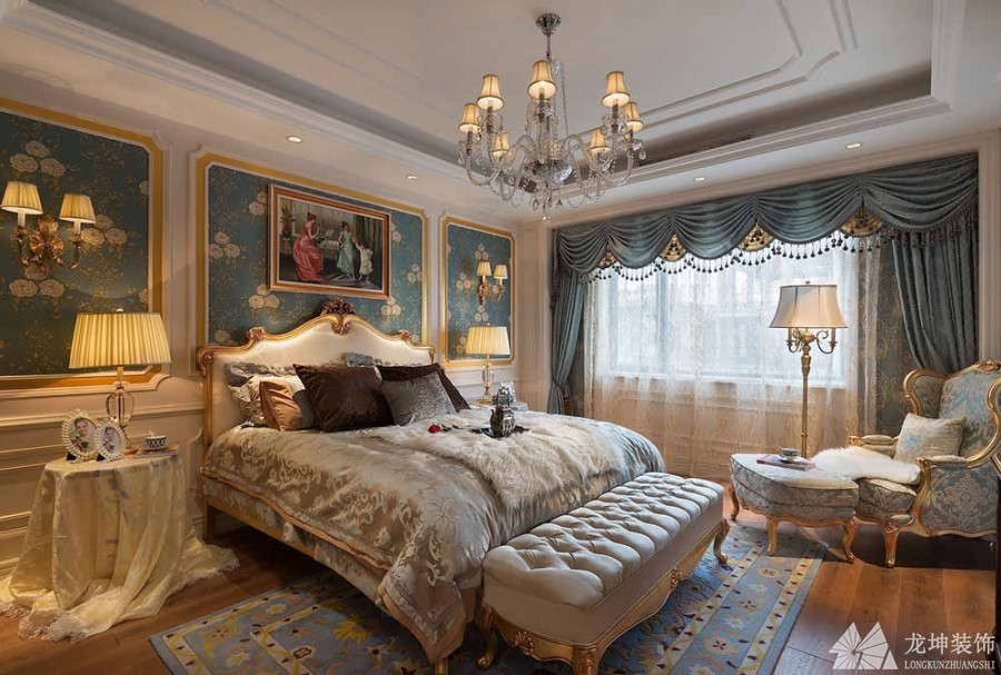 高貴精致歐式風格300平米別墅臥室背景墻裝修效果圖