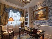 高貴精致歐式風格300平米別墅書房背景墻裝修效果圖