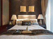 時尚現代中式風格90平米二居室臥室背景墻裝修效果圖