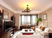 質樸混搭中式風格90平米二居室客廳吊頂裝修效果圖