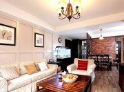 質樸混搭中式風格90平米二居室客廳背景墻裝修效果圖