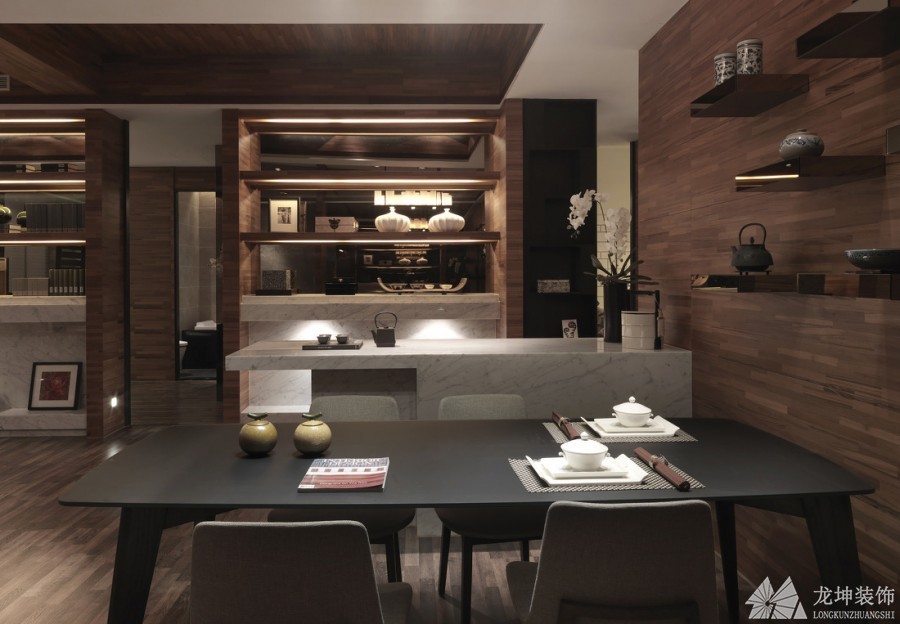 簡(jiǎn)潔清新中式風(fēng)格120平米三居室餐廳背景墻裝修效果圖