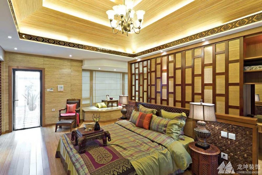 典雅休閑中式風格120平米三居室臥室背景墻裝修效果圖