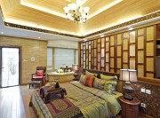 典雅休閑中式風格120平米三居室臥室背景墻裝修效果圖