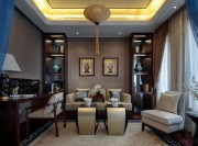 中式古色雅致130平米三居室客廳背景墻裝修效果圖