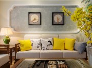 時尚雅致中式風格90平米二居室客廳背景墻裝修效果圖