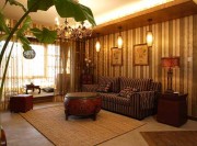 特色雅致中式風格90平米二居室客廳背景墻裝修效果圖