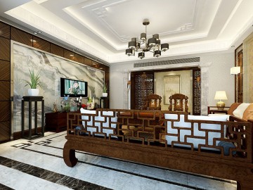 典雅沉穩中式130平米三居室裝修效果圖