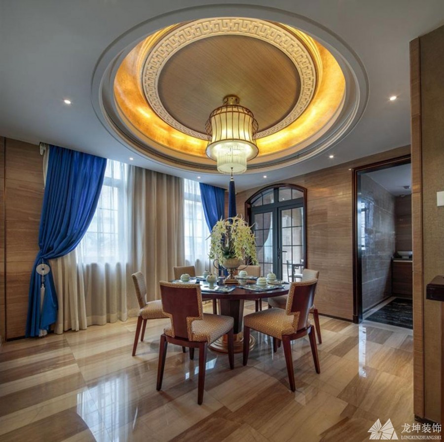 新中式沉穩大氣120平米三居室餐廳吊頂裝修效果圖