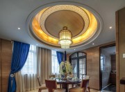 新中式沉穩大氣120平米三居室餐廳吊頂裝修效果圖