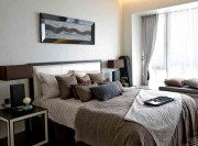 深淺結合中式風格120平米三居室臥室背景墻裝修效果圖