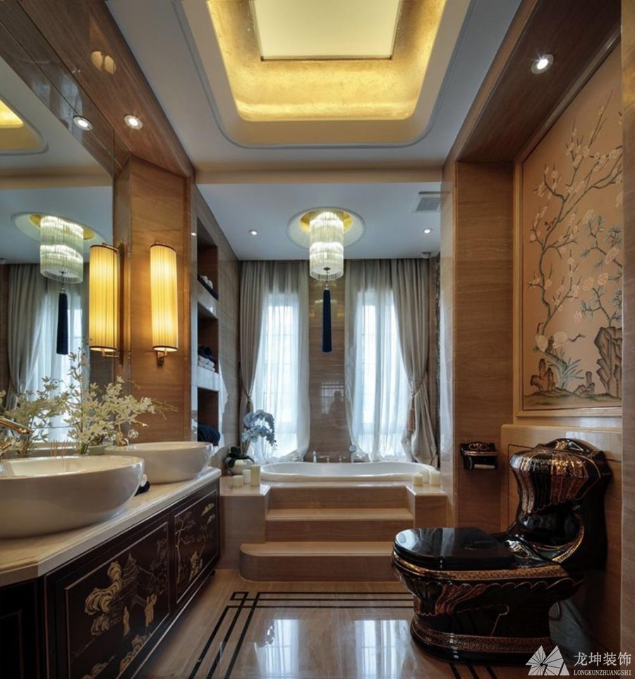 新中式沉穩大氣120平米三居室衛生間浴室柜裝修效果圖