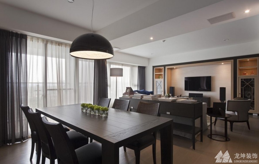 現代敞亮中式風格120平米三居室餐廳吊頂裝修效果圖