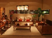 清雅復古中式風格100平米三居室客廳背景墻裝修效果圖