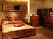 清雅復古中式風格100平米三居室臥室背景墻裝修效果圖