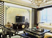 現代溫馨新古典風格140平米四居室客廳電視背景墻裝修效果圖