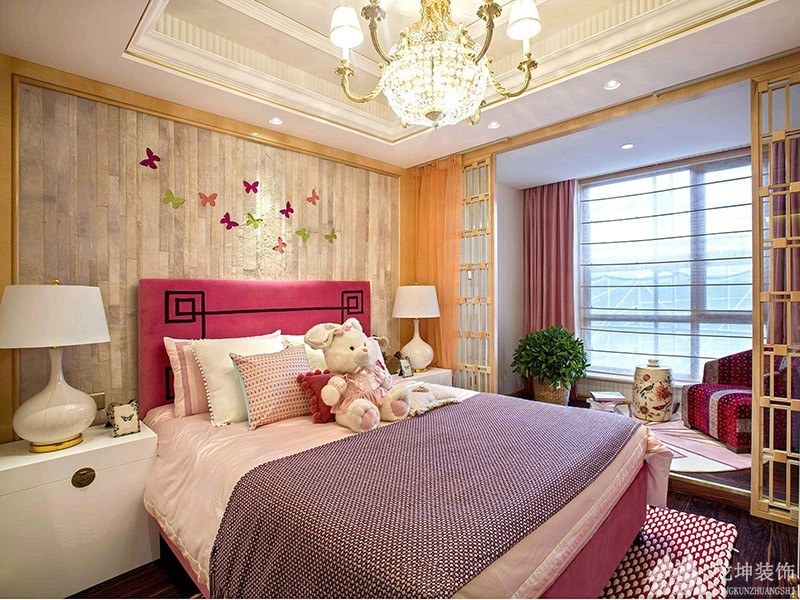 現代溫馨新古典風格140平米四居室兒童房背景墻裝修效果圖