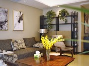 愜意舒適中式風格120平米三居室客廳背景墻裝修效果圖