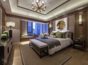 精致書香中式風格130平米三居室臥室背景墻裝修效果圖