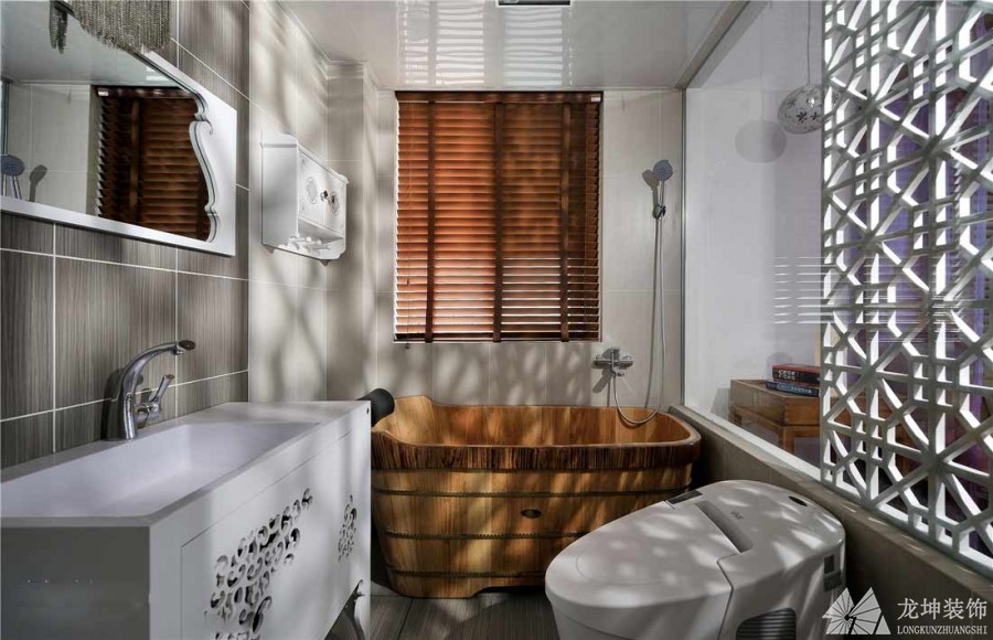 藍色文雅中式風格90平米二居室衛生間浴室柜裝修效果圖