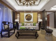 精致書香中式風格130平米三居室客廳背景墻裝修效果圖