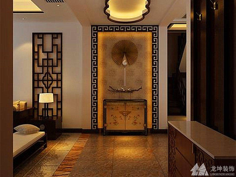 經典華美中式風格200平米別墅玄關過道裝修效果圖