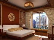 經典華美中式風格200平米別墅臥室背景墻裝修效果圖