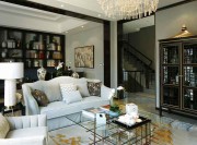 優雅大氣中式風格300平米別墅客廳背景墻裝修效果圖