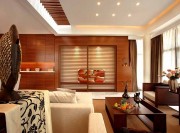精致厚重中式風(fēng)格200平米別墅客廳背景墻裝修效果圖