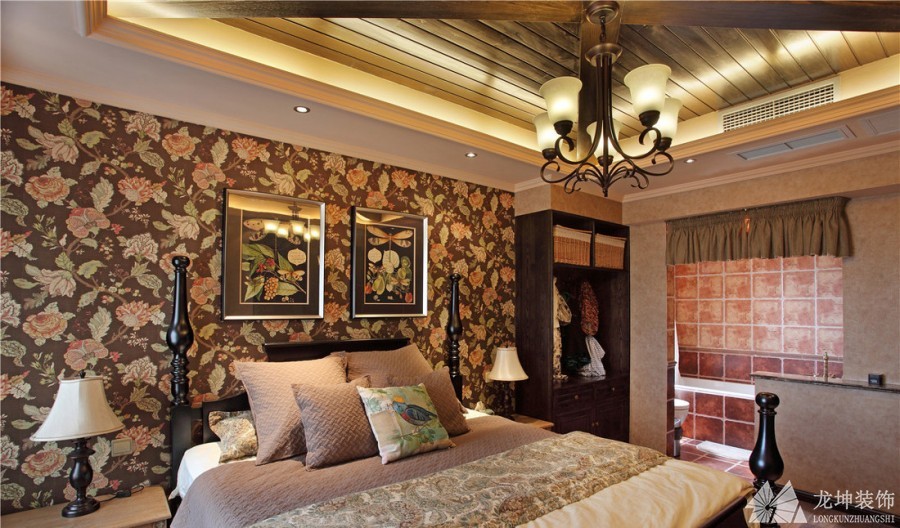 清新雅致田園風格90平米二居室臥室背景墻裝修效果圖