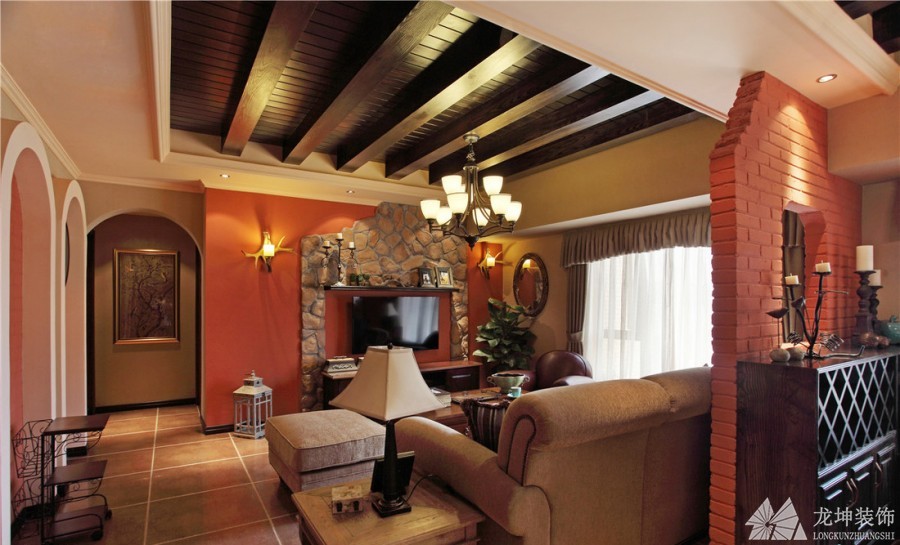 清新雅致田園風格90平米二居室客廳電視背景墻裝修效果圖