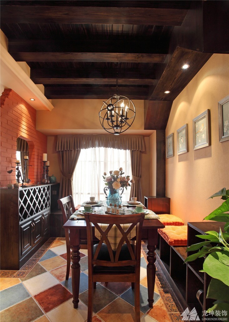 清新雅致田園風格90平米二居室餐廳吊頂裝修效果圖