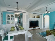 現代水色田園風格90平米二居室客廳電視背景墻裝修效果圖