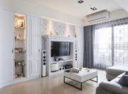 現(xiàn)代歐式田園風格80平米二居室客廳電視背景墻裝修效果圖