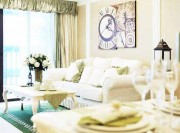 淡雅色調田園風格95平米二居室客廳背景墻裝修效果圖